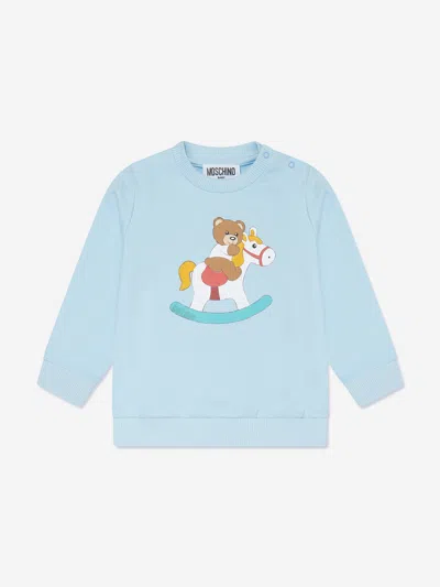 Shop Moschino Baby Teddy Rocking Horse Sweatshirt In Blue