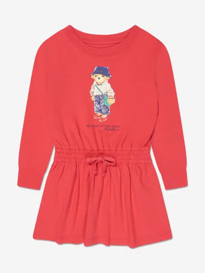 Shop Ralph Lauren Girls Bear Print Jersey Dress In Red