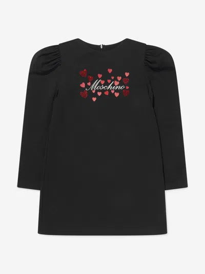 Shop Moschino Girls Hearts Logo Dress In Black