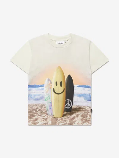 Shop Molo Boys Organic Cotton Rame Surfboard T-shirt In Ivory