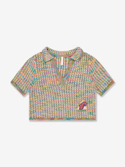 Shop Zimmermann Girls August Textured Knit Polo Shirt In Multicoloured