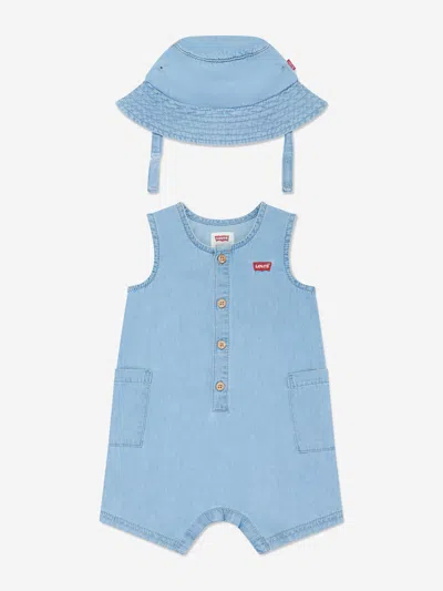 Shop Levi's Wear Baby Boys Denim Romper Set In Blue