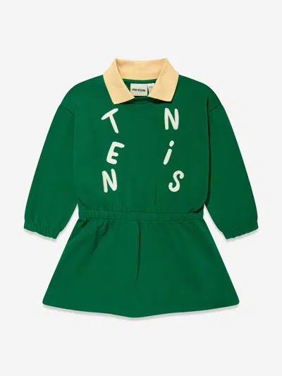 Shop Mini Rodini Girls Tennis Collar Sweater Dress In Green