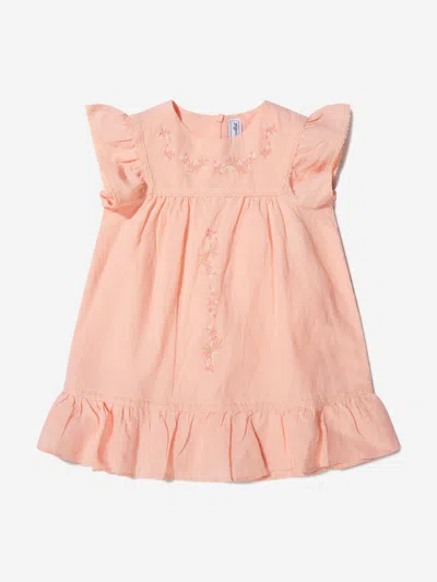 Shop Tartine Et Chocolat Girls Linen Floral Embroidered Dress 1 Yrs Pink