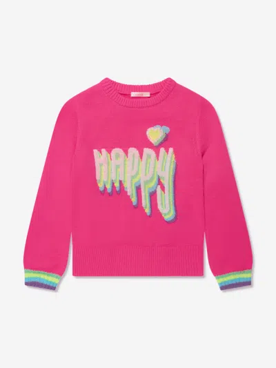 Shop Billieblush Girls Knitted Happy Jumper In Pink