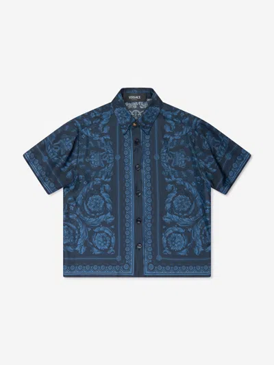 Shop Versace Boys Silk Barocco Shirt In Blue