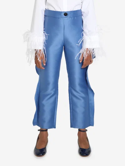 Shop Mama Luma Girls Ruffle Trousers In Blue