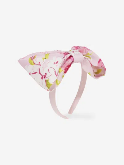 Shop Mama Luma Girls Floral Bow Headband In Pink