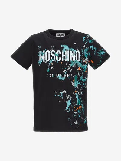 Shop Moschino Boys Paint Splatter Logo T-shirt In Black