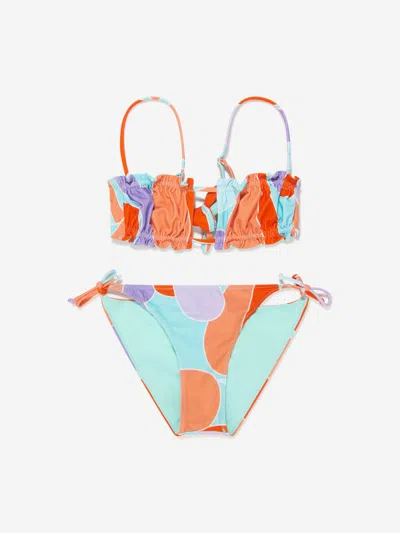 Shop Mc2 Saint Barth Girls Bandeau Bikini With Straps In Multicoloured