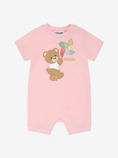 Shop Moschino Baby Girls Teddy Bear Romper In Pink
