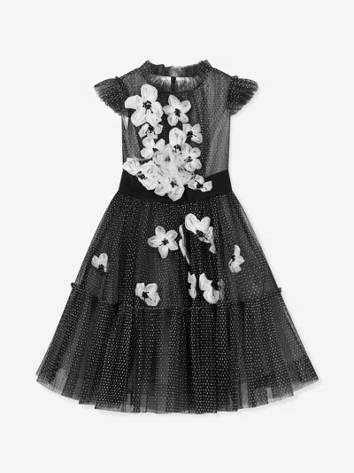 Shop Marchesa Girls Flower Embellished Tulle Gown In Black