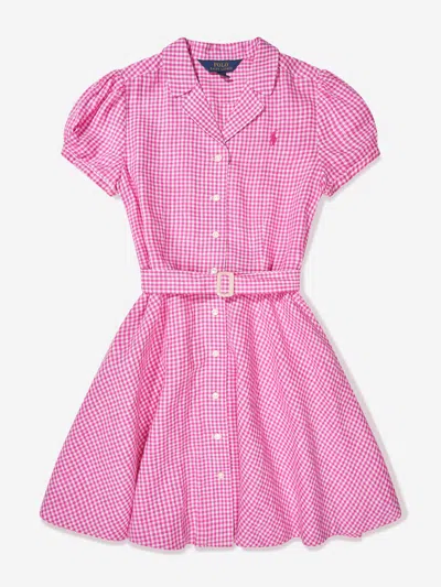 Shop Ralph Lauren Girls Gingham Shirt Dress In Pink