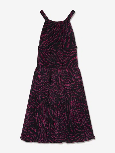 Shop Michael Kors Girls Pleated Zebra Print Dress In Black