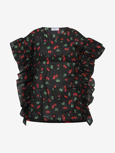 Monnalisa Cherries-print Sleeveless Blouse In Black