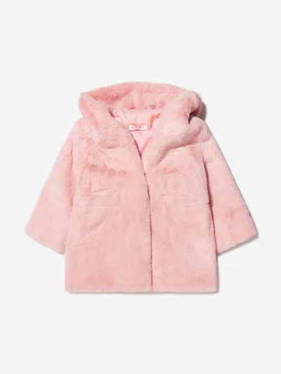 Shop Monnalisa Girls Faux Fur Hooded Coat 12 Yrs Pink