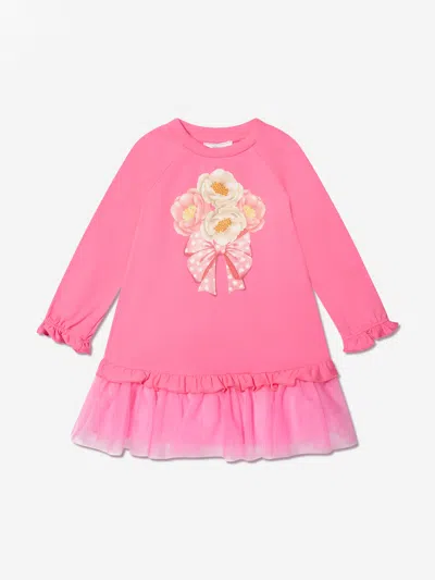 Shop Monnalisa Girls Tulle Hem Flower Dress In Pink