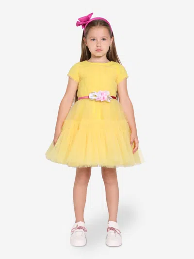 Shop Monnalisa Girls Tulle Dress In Yellow