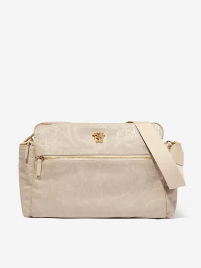 Shop Versace Baby Barocco Logo Changing Bag In Gold