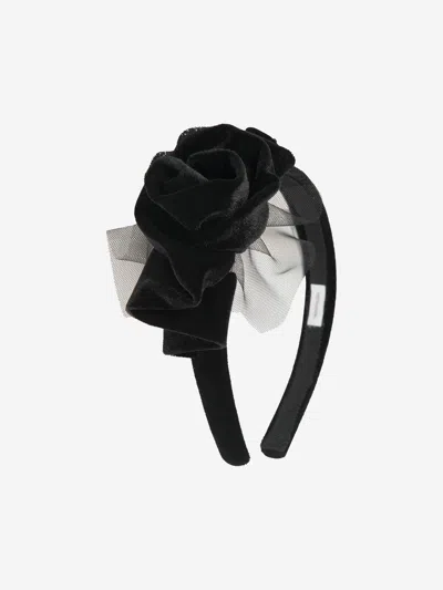 Shop Monnalisa Girls Velvet Rose Headband In Black