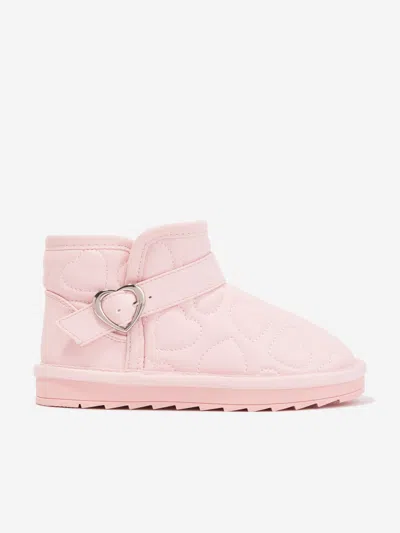 Shop Monnalisa Girls Embossed Fur Lined Boots In Pink