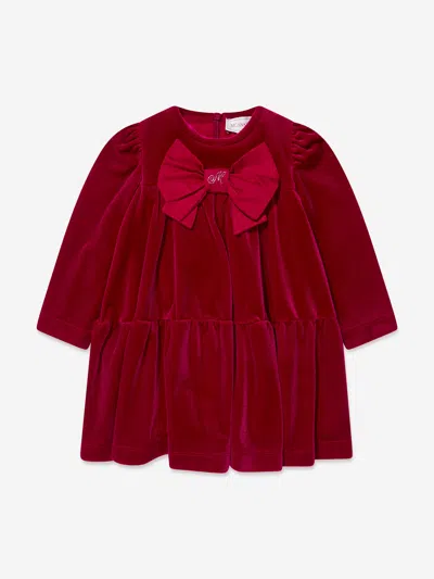 Shop Monnalisa Baby Girls Velour Bow Dress In Red