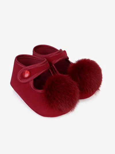 Shop Monnalisa Pre Walkers With Fur Pom Pom Eu 16 (0 - 3 Months) Red