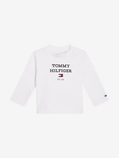 Shop Tommy Hilfiger Baby Logo Long Sleeve T-shirt In White