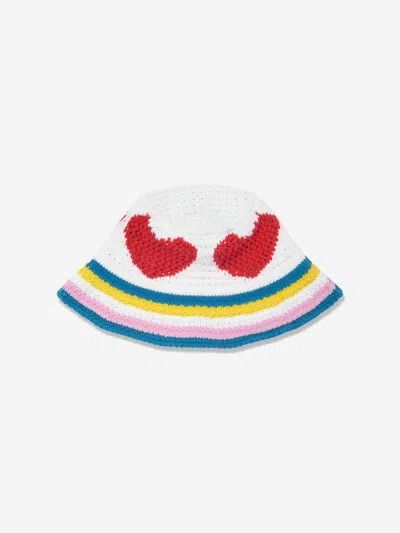 Shop Stella Mccartney Girls Crochet Heart Sun Hat In Ivory
