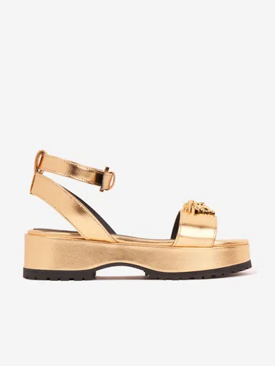 Shop Versace Girls Medusa Platform Sandals In Gold