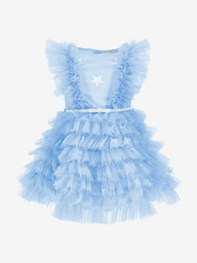 Shop Monnalisa Girls Tulle Star Dress In Blue