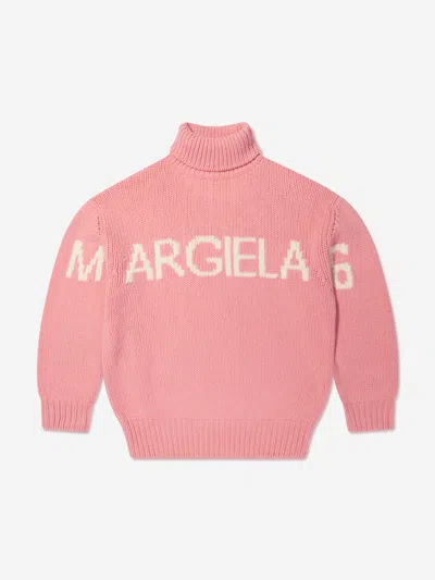 Shop Mm6 Maison Margiela Kids Logo Knitted Rollneck Jumper 8 Yrs Pink
