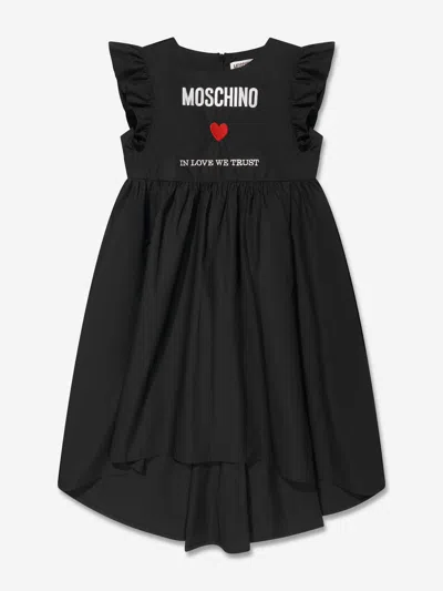 Shop Moschino Girls Cotton Logo Dress In Black