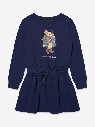 Shop Ralph Lauren Girls Bear Sweater Dress In Blue