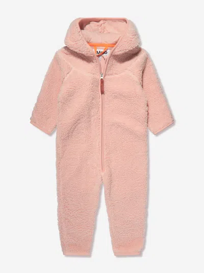 Shop Molo Baby Girls Fleece Pramsuit In Pink
