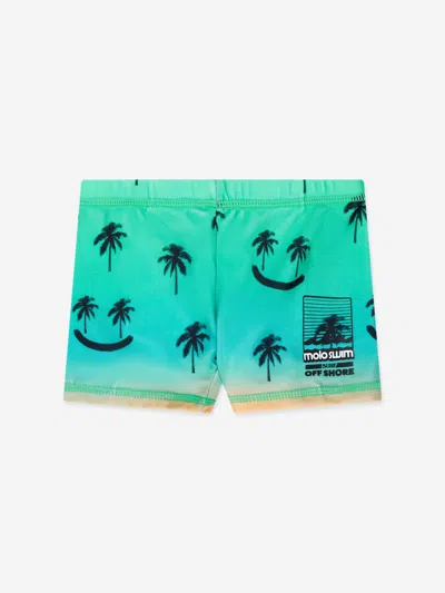 Shop Molo Boys Smiley Palm Swim Trunks In Green