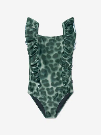 Shop Molo Girls Leopard Print Nathalie Swimsuit In Green