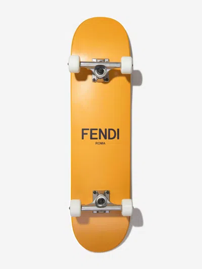 Shop Fendi Unisex Logo Skateboard In Brown