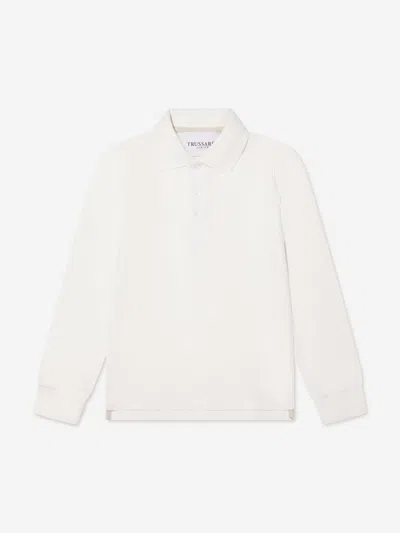 Shop Trussardi Boys Mira Long Sleeve Polo Shirt In Ivory