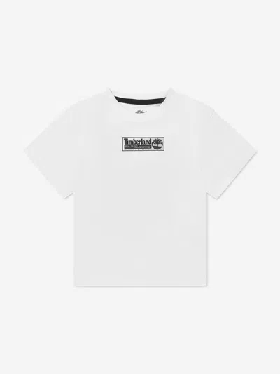 Shop Timberland Boys Logo Print T-shirt In White