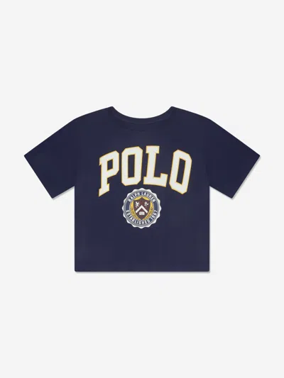 Shop Ralph Lauren Girls Varsity Polo T-shirt In Blue