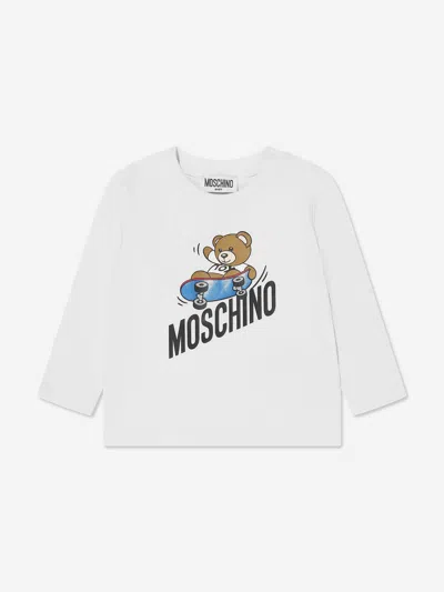 Shop Moschino Baby Boys Long Sleeve Teddy T-shirt In White