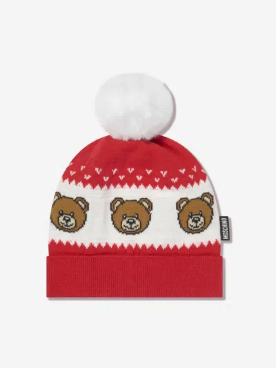 Shop Moschino Baby Teddy Bear Bobble Hat In Red