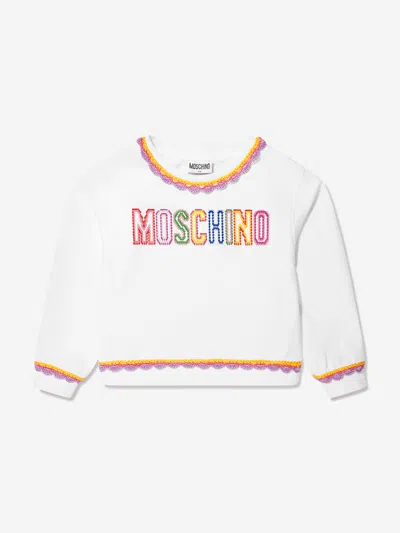 Shop Moschino Girls Embroidered Logo Sweatshirt In White