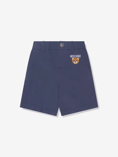 Shop Moschino Boys Teddy Logo Shorts In Blue