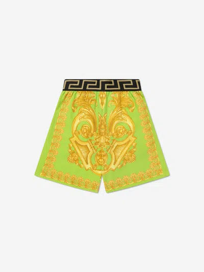 Shop Versace Boys Barocco Print Shorts In Green