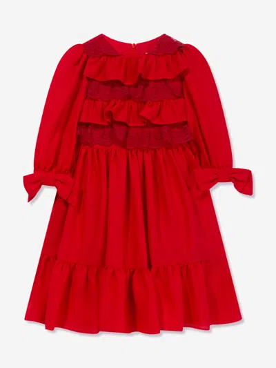 Shop Patachou Girls Lace Trim Ruffle Dress In Red