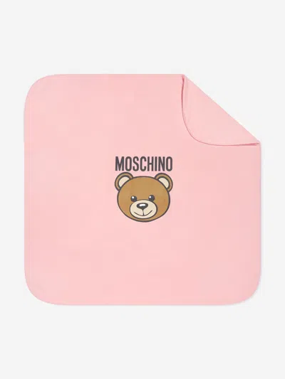 Shop Moschino Baby Girls Teddy Logo Blanket In Pink