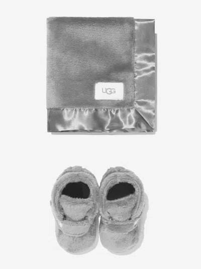 Shop Ugg Baby Bixbee Booties And Blanket Gift Set In Grey