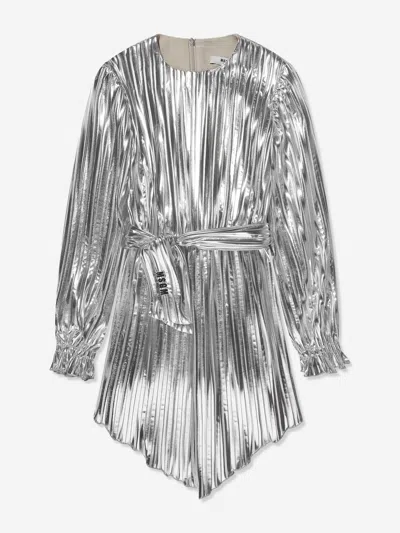 Shop Msgm Girls Pleated Dress In Silver